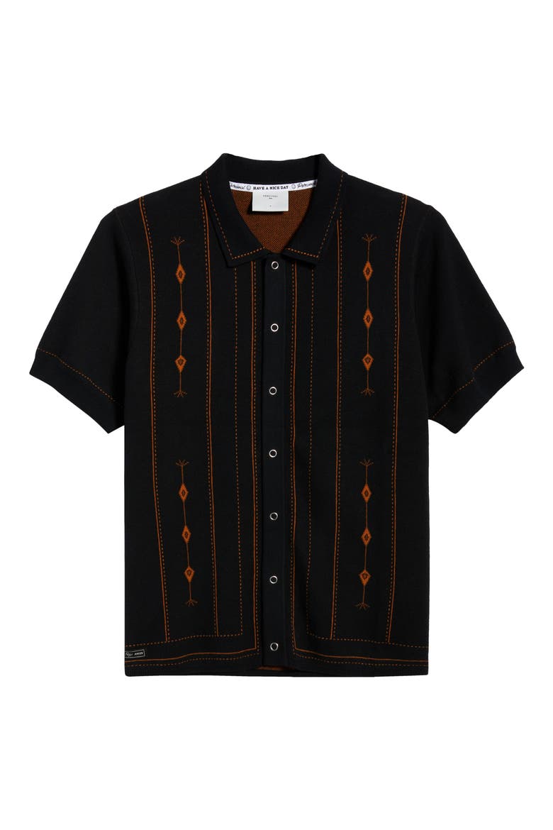 Folio Short Sleeve Cotton Knit Snap-Front Shirt, Alternate, color, DARK NAVY