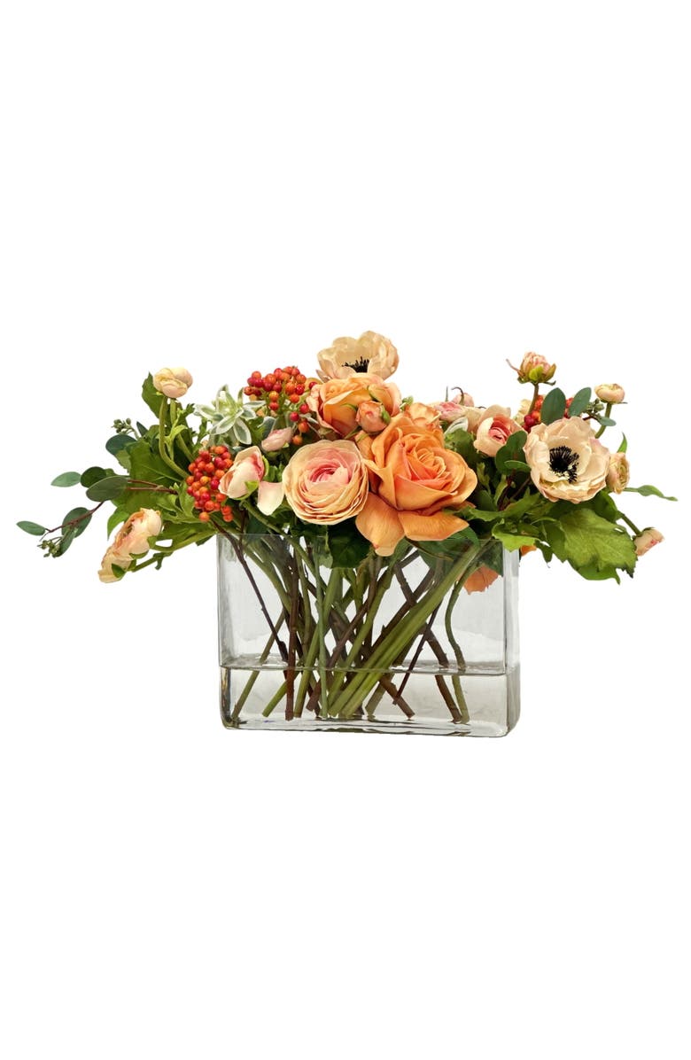 Winward Home Rose Ranunculus In Rectangle Glass, Main, color, Dusty Coral