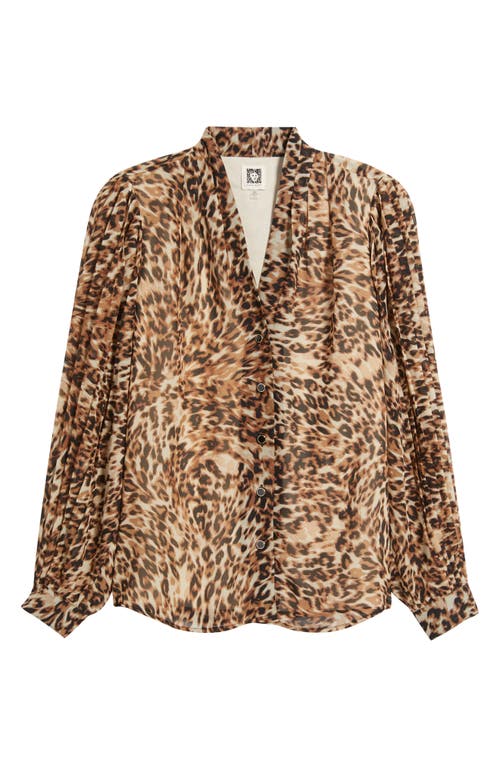 Anne Klein Womens Printed Pleated Sleeve Button Front Top P Xxs Xxl In Animal Print