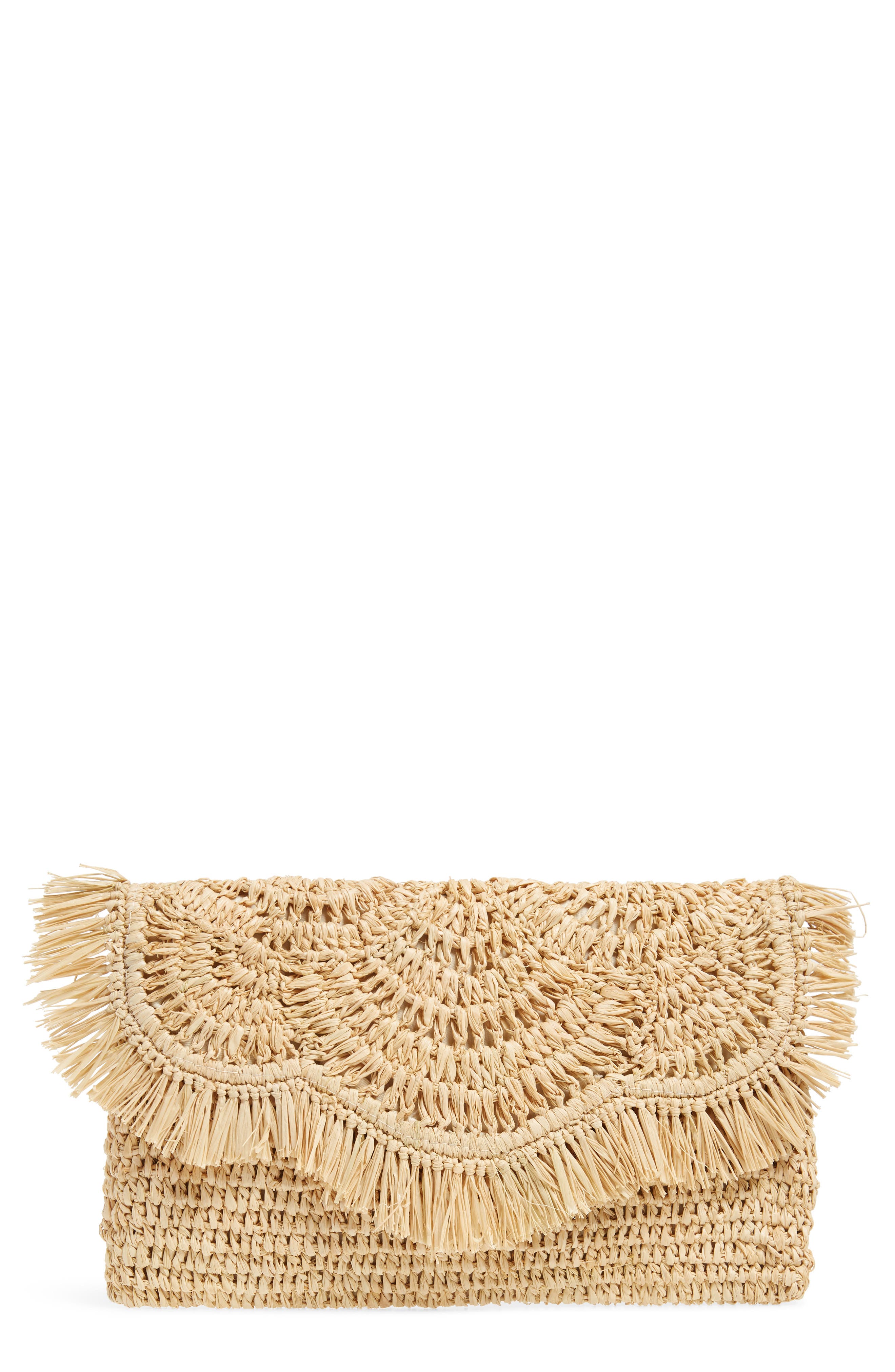 Nordstrom Woven Raffia Clutch, Main, color, 