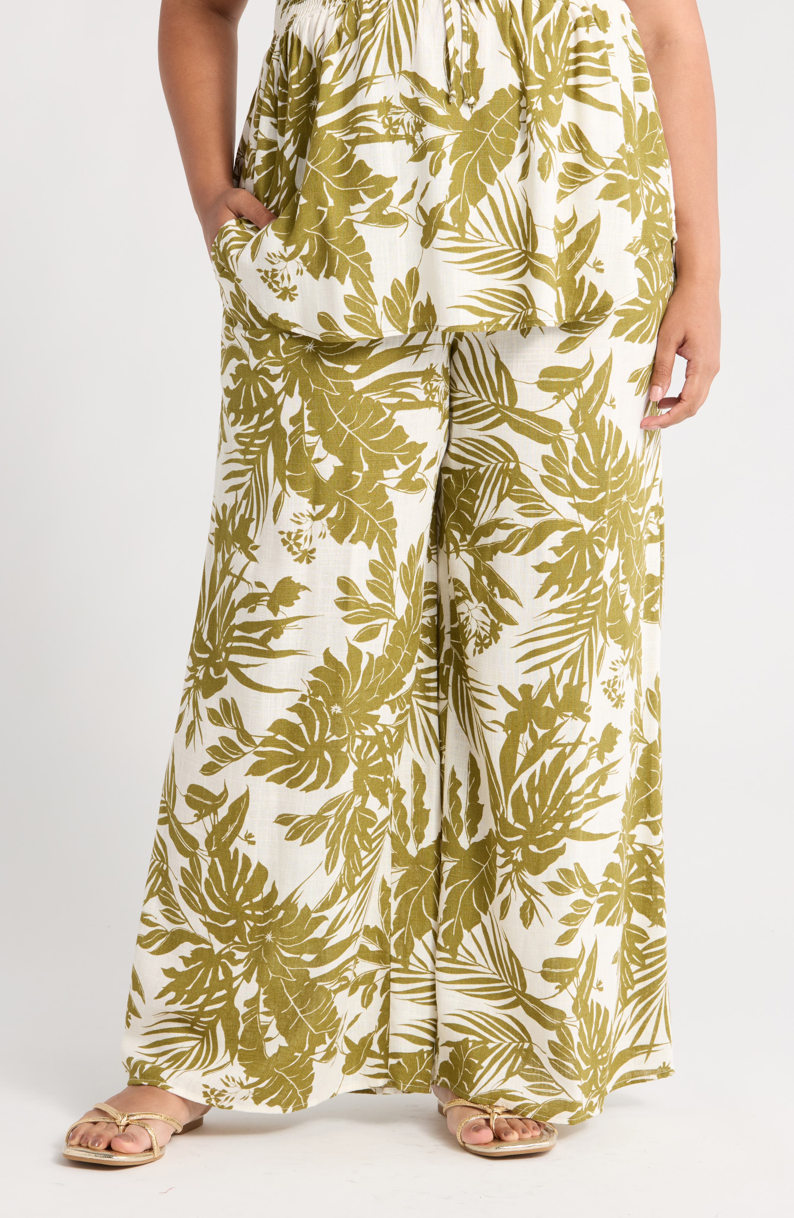 Renee C Tropical Print Wide Leg Pants