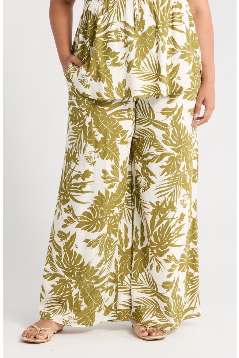 Tropical Print Wide Leg Pants, Main, color, OLIVE