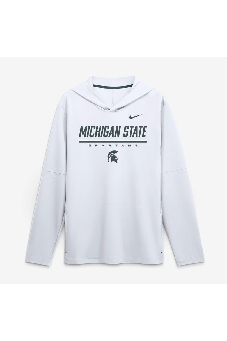 Men's Nike White Michigan State Spartans 2026 Sideline Lightweight Long Sleeve Hooded Dri-FIT Top, Main, color, White