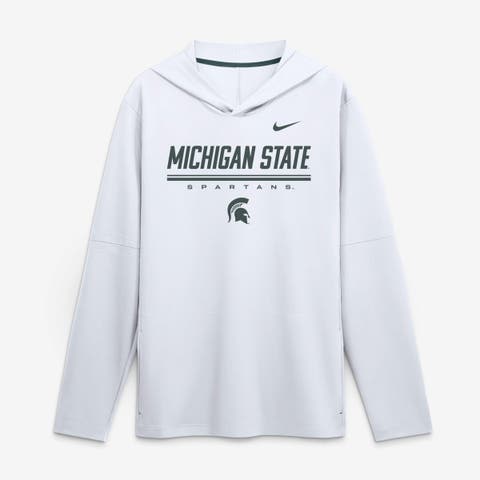 Men's Nike White Michigan State Spartans 2026 Sideline Lightweight Long Sleeve Hooded Dri-FIT Top
