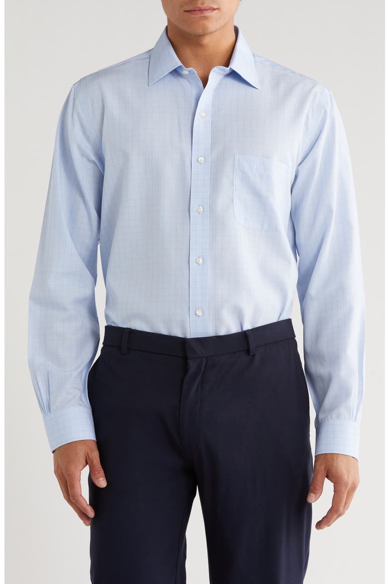Regular Fit Grid Check Non-Iron Cotton Button-Down Shirt, Main, color, BLUE