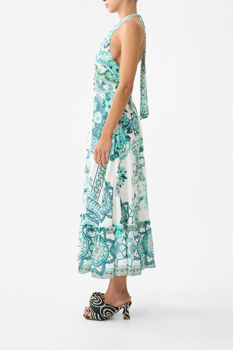 Ruffle Neck Halter Dress, Alternate, color, Balearic Bebé