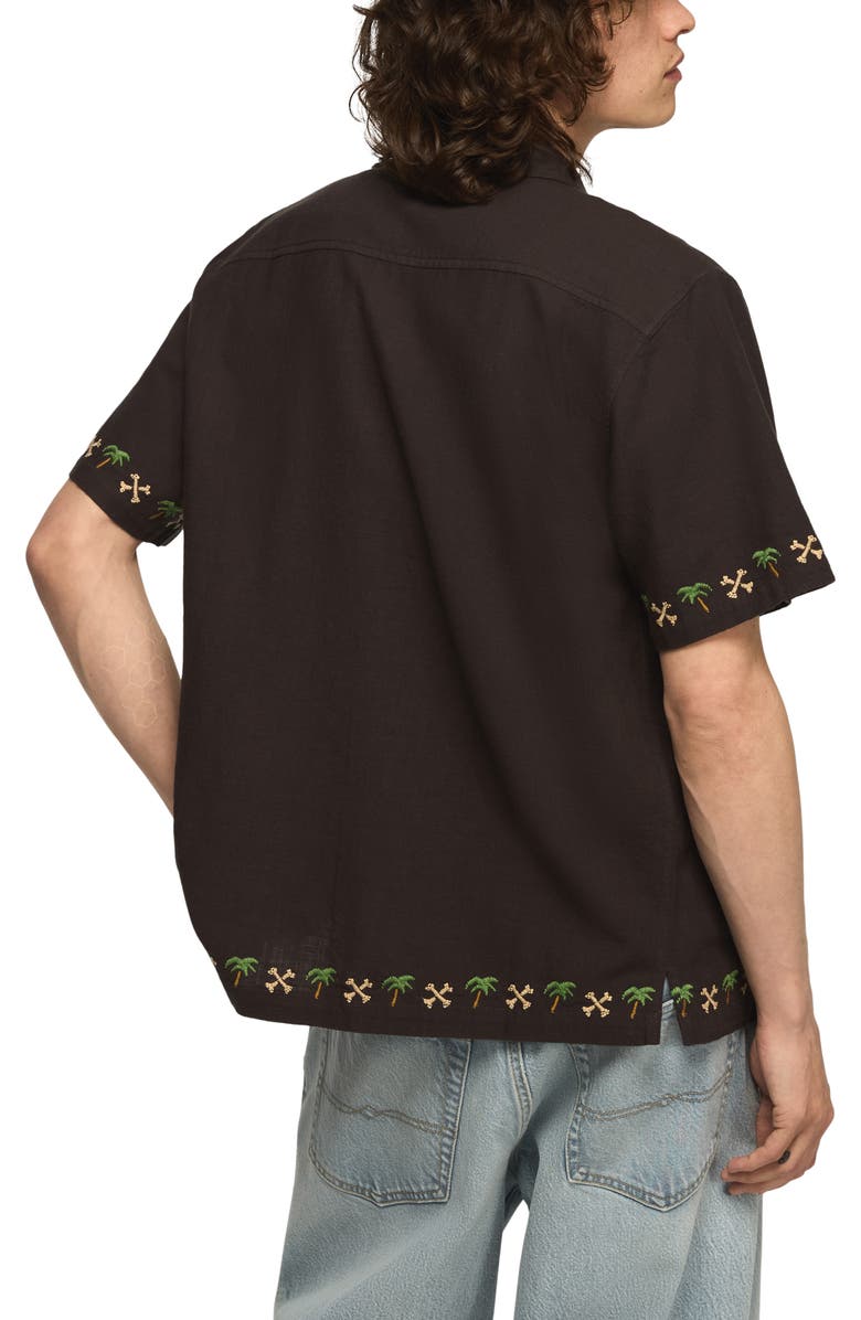 Lucky Brand Embroidered Cotton Camp Shirt, Alternate, color, Pirate Black