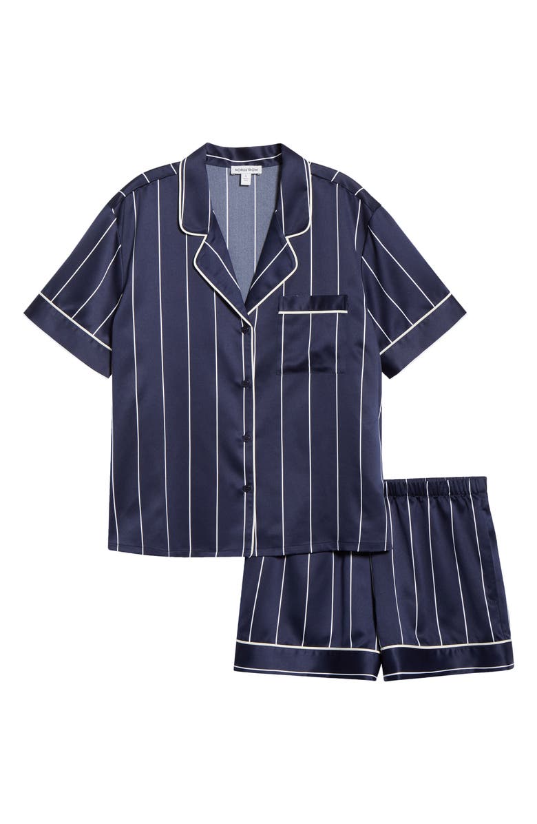 Nordstrom Satin Short Pajamas, Alternate, color, Navy- White Calm Pinstripe