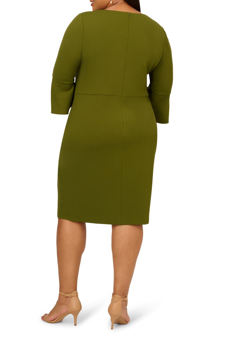 Bell Sleeve Twist Front Crepe Sheath Dress, Alternate, color, JUNGLE OLIVE