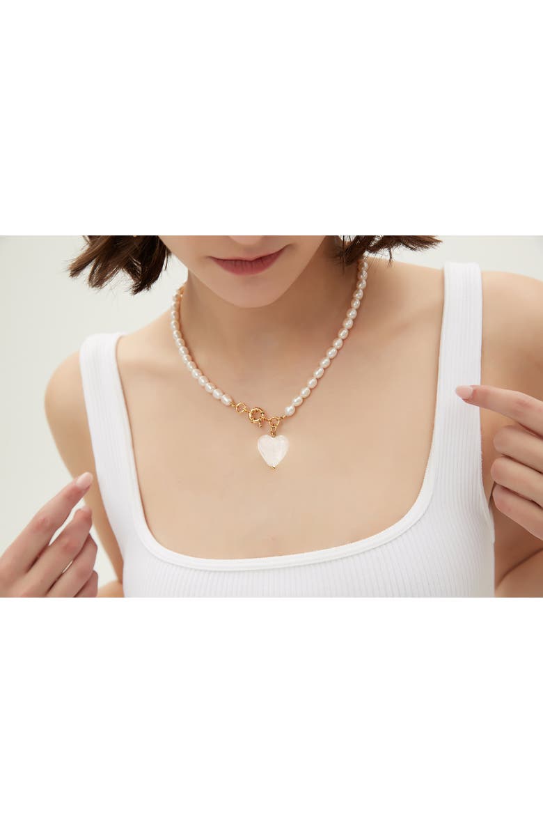 Classicharms Esmée Glaze Heart Pendant Baroque Pearl Necklace, Alternate, color, 