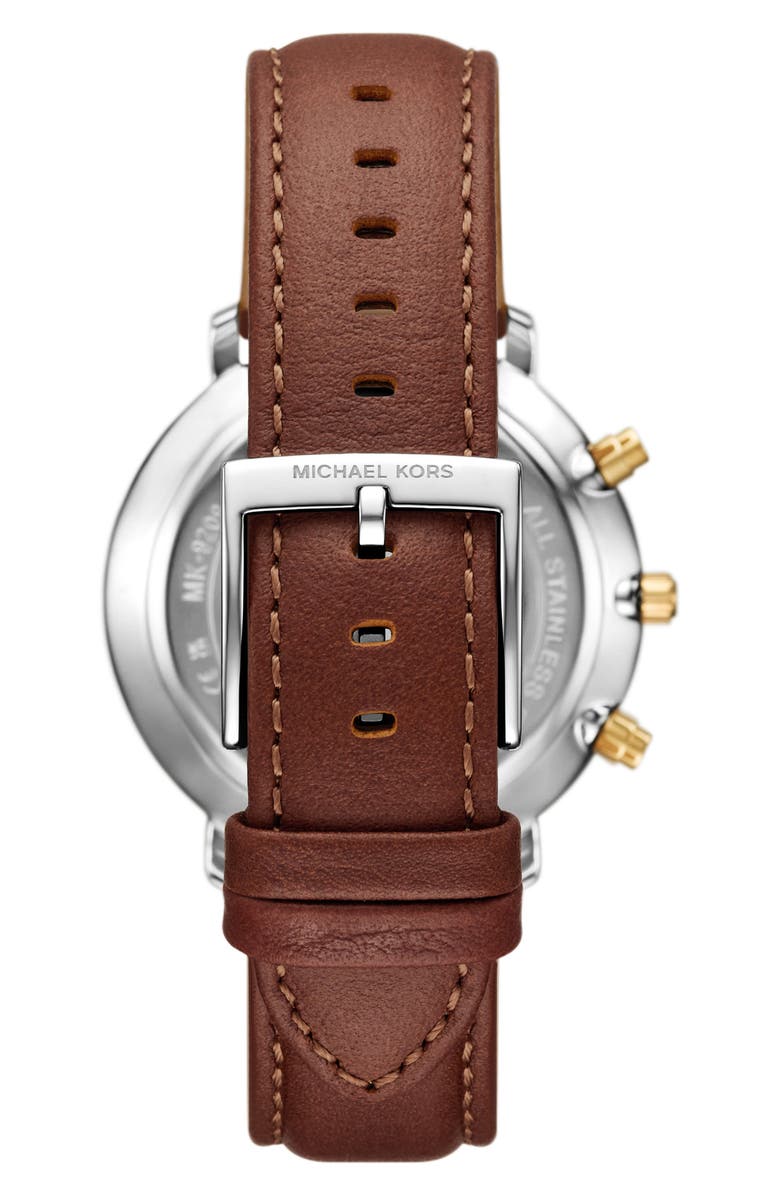 Michael Kors Blake Multifunction Leather Strap Watch, 42mm, Alternate, color, Silver/ Blue