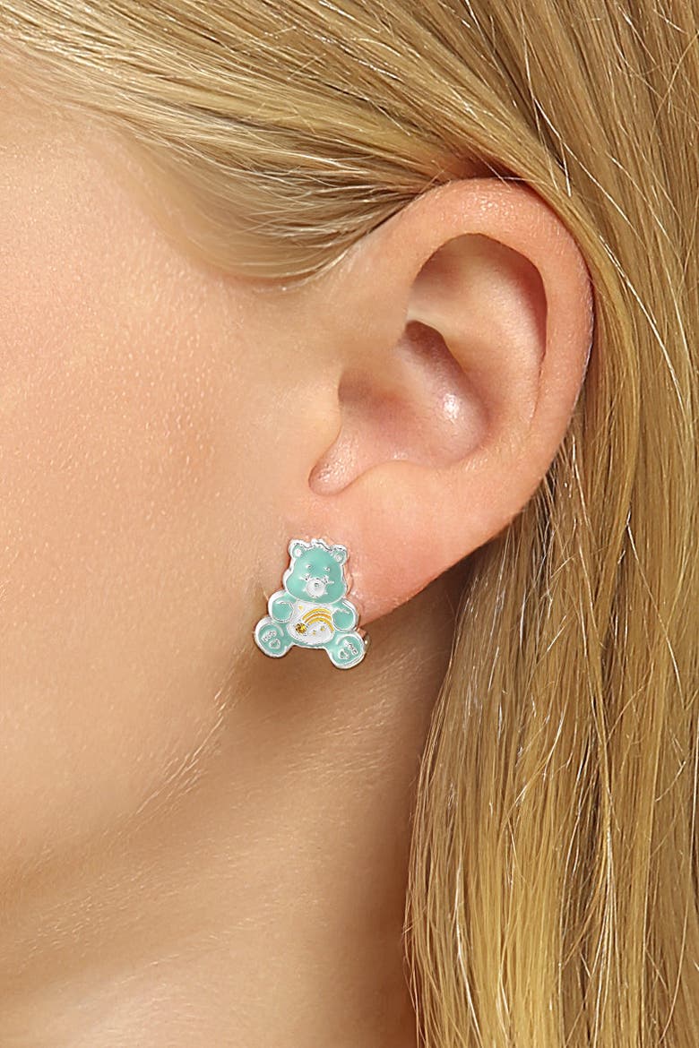 Silver Flash-Plated 3D Stud Earrings with Crystal Accent, Alternate, color, Light Blue