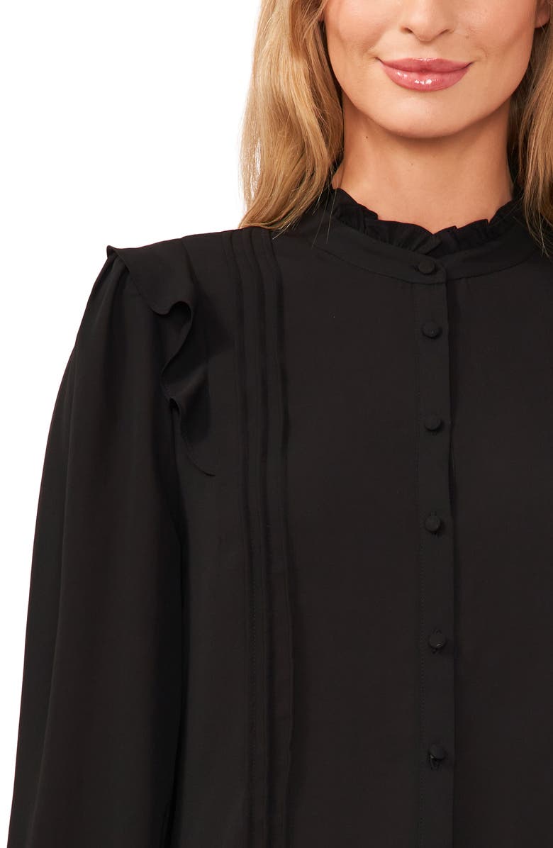 CeCe Pintuck Ruffle Button-Up Blouse, Alternate, color, 