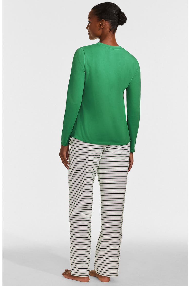 Knit 2 Piece Pajama Set - Long Sleeve Top and Pants, Alternate, color, Ivory/Clover Simple Stripe