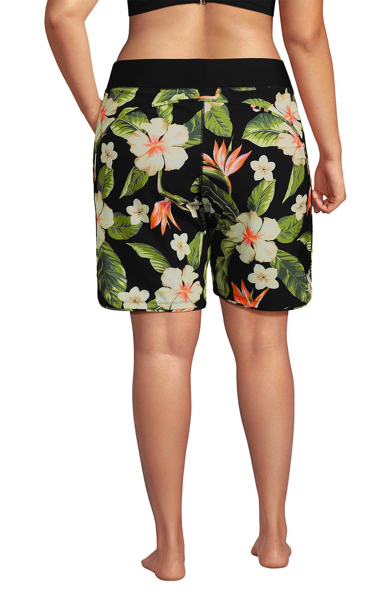 Lands' End SunShade UPF 50 9" Board Shorts, Alternate, color, Hibiscus Floral/Black