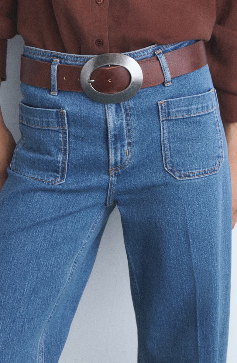 MANGO Jessie Patch Pocket Wide Leg Jeans, Alternate, color, Medium Blue