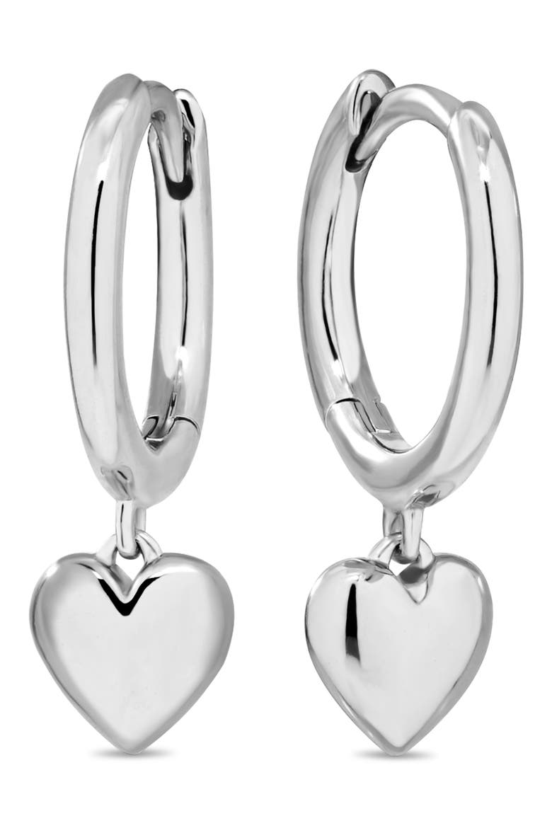 Sweet Heart Drop Hoop Earrings, Main, color, SILVER