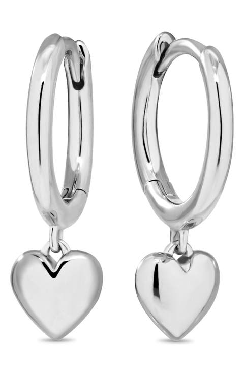 Sweet Heart Drop Hoop Earrings