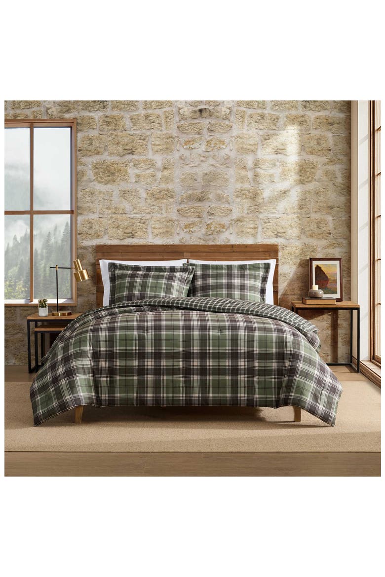 Lakeshore Plaid Reversible Comforter Set, Alternate, color, OLIVE GREEN/ BEIGE/ BROWN