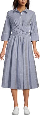 Lands' End Poplin Midi Wrap Front Dress