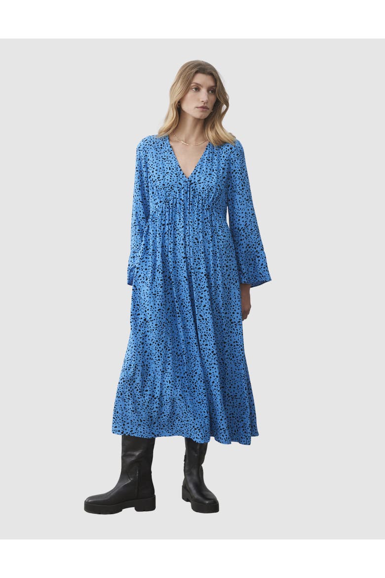 Laura V-Neck Animal Print Midi Dress, Main, color, Blue Animal