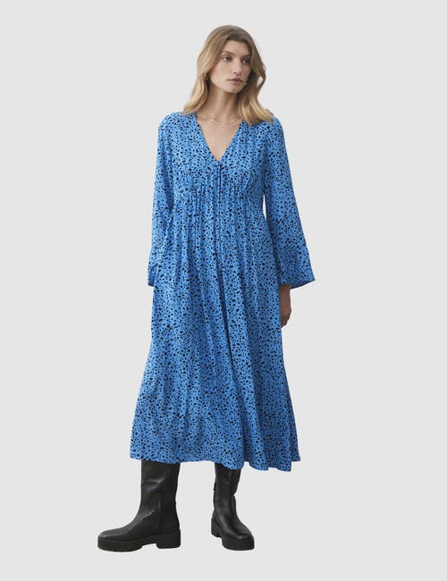 Finery London Laura V-Neck Animal Print Midi Dress in Blue Animal at Nordstrom, Size 8