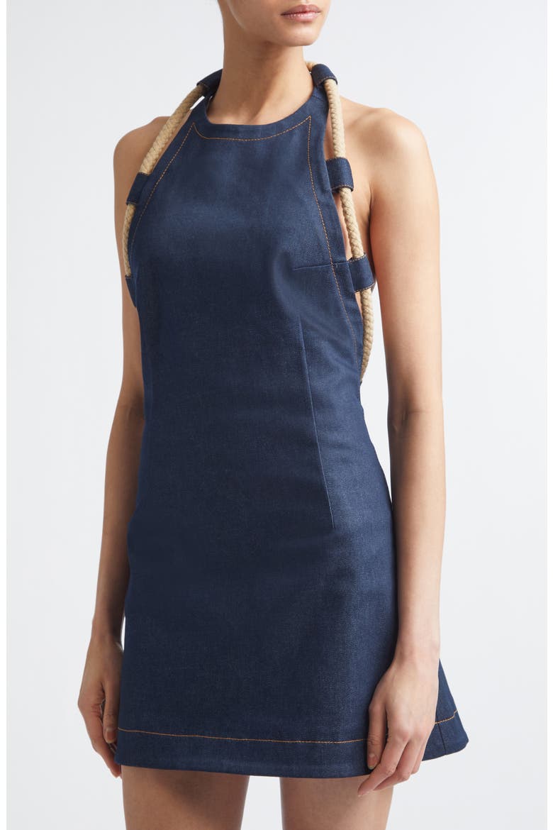 Rope Trim Denim A-Line Minidress, Alternate, color, DARK INDIGO