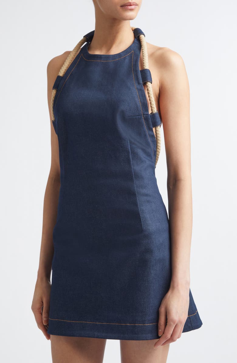 MONSE Rope Trim Denim A-Line Minidress, Alternate, color, Dark Indigo