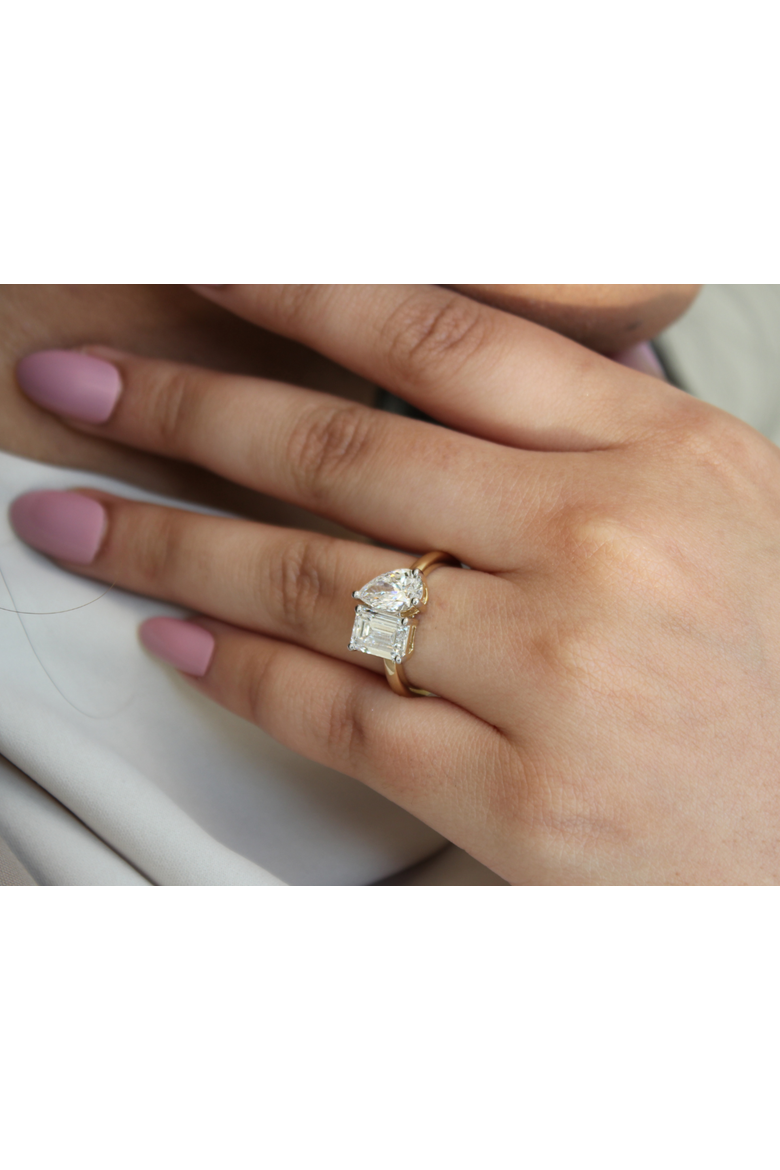 Evermore 14K Gold Toi et Moi Emerald and Pear Lab Grown Diamond Ring - 3 ct, Alternate, color, 14K Yellow Gold