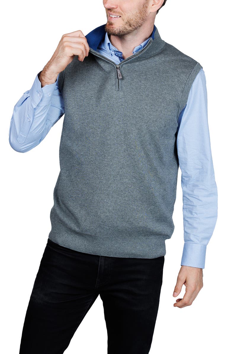 TailorByrd Fine Knit Quarter Zip Sweater Vest, Alternate, color, Grey Heather