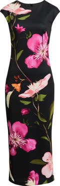 Vince Camuto Floral Cap Sleeve Sheath Midi Dress