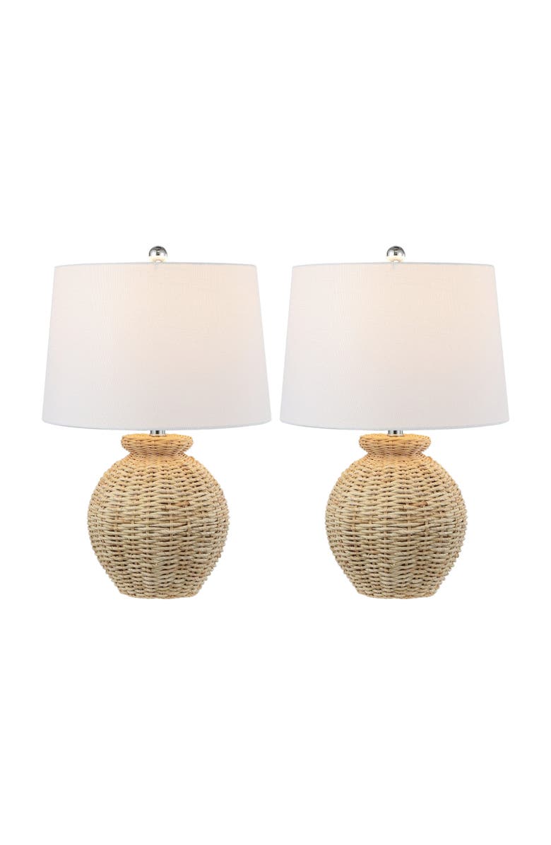 JONATHAN Y Nora 22" Rustic Coastal Rattan Globe LED Table Lamps, Brown, Main, color, Brown