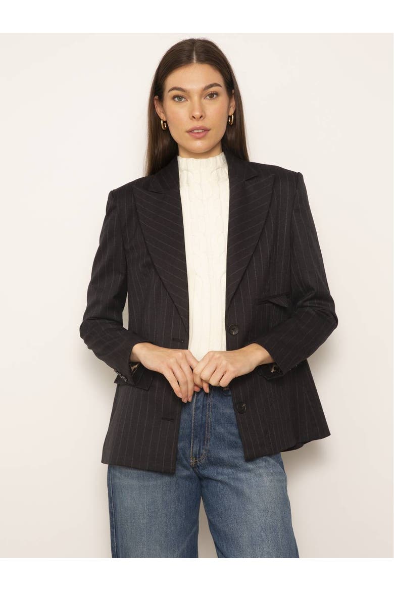 Archie Pinstripe Blazer, Main, color, BLACK