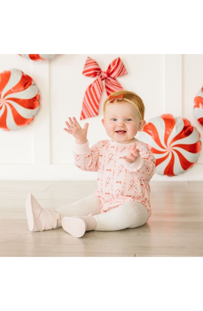 Sweet Wink Candy Cane Lane Christmas Long Sleeve Romper, Alternate, color, Ballet Pink
