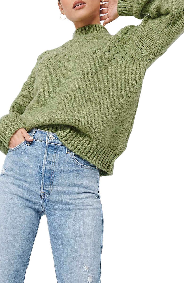 NA-KD Cable Knit Mock Neck Sweater, Main, color, 