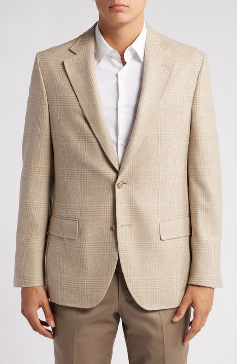 Hyperlight Soft Tan Plaid Wool & Cashmere Sport Coat (Regular & Big)