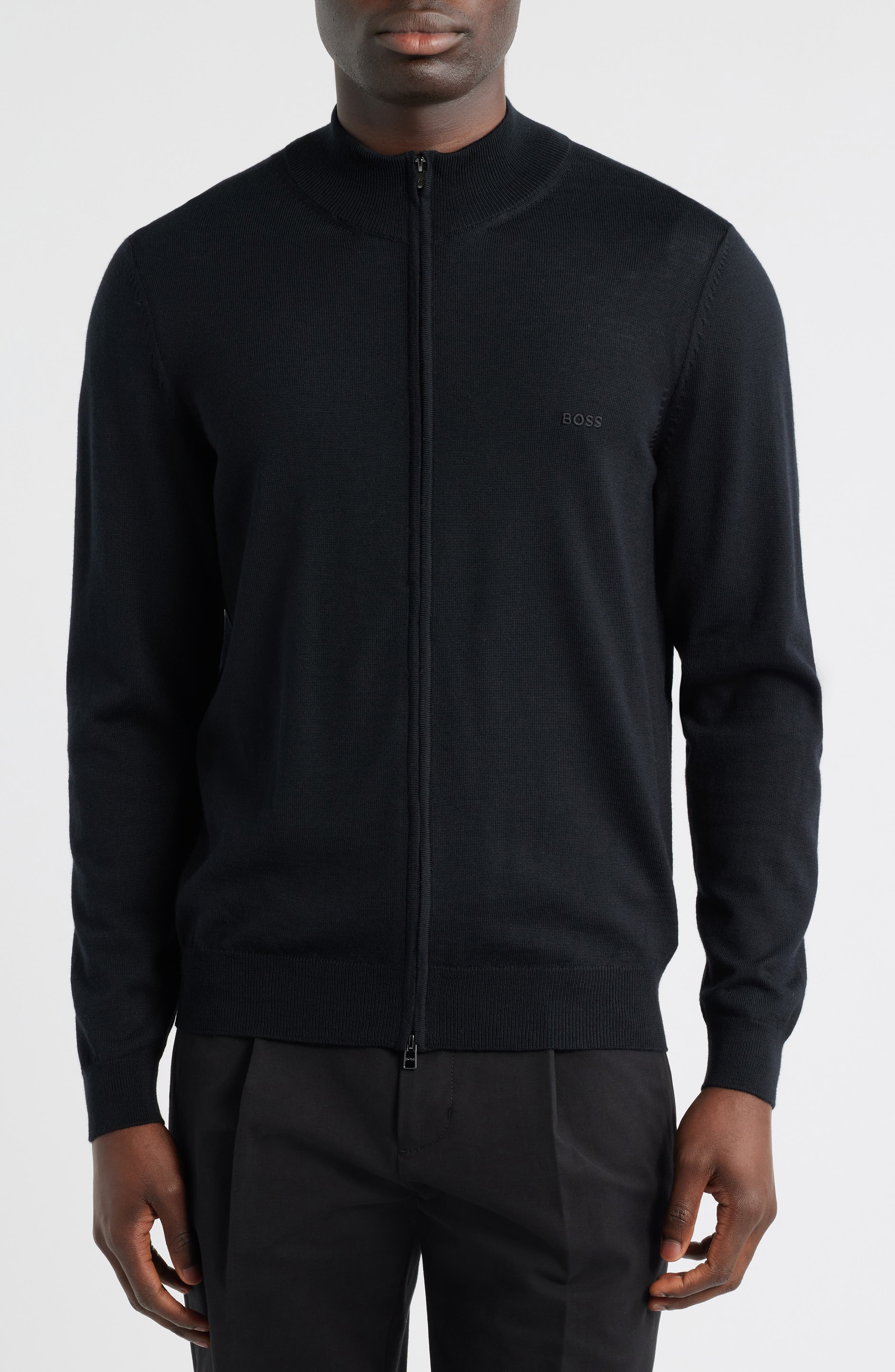 BOSS Balonso Mock Neck Wool Full Zip Cardigan (Men) | Nordstromrack