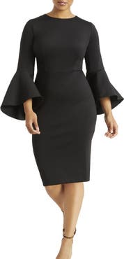 ELOQUII Bell Sleeve Scuba Crepe Dress