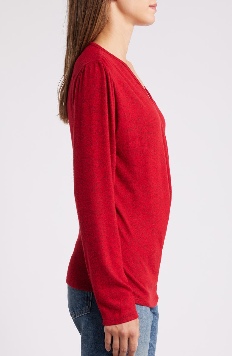 Loveappella Long Sleeve Faux Wrap Top, Alternate, color, Red