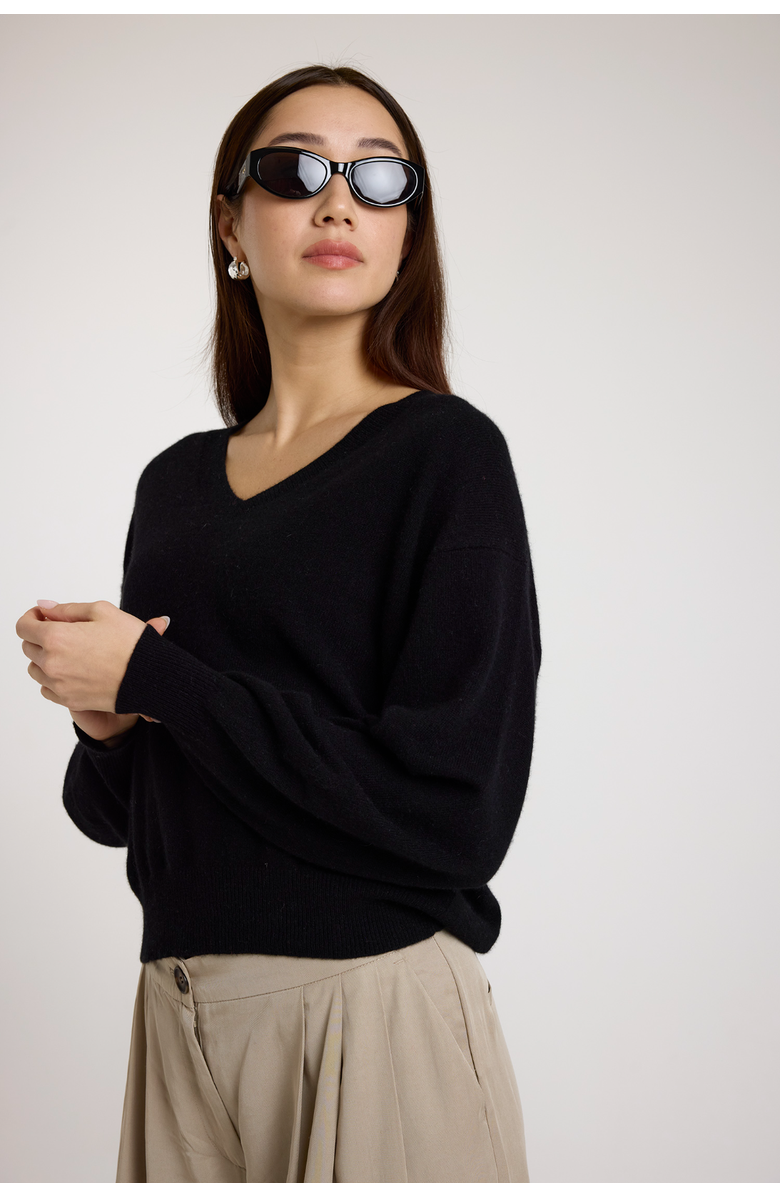 Brodie Pure Cashmere Matilda V-Neck 100% Cashmere Sweater, Alternate, color, Black