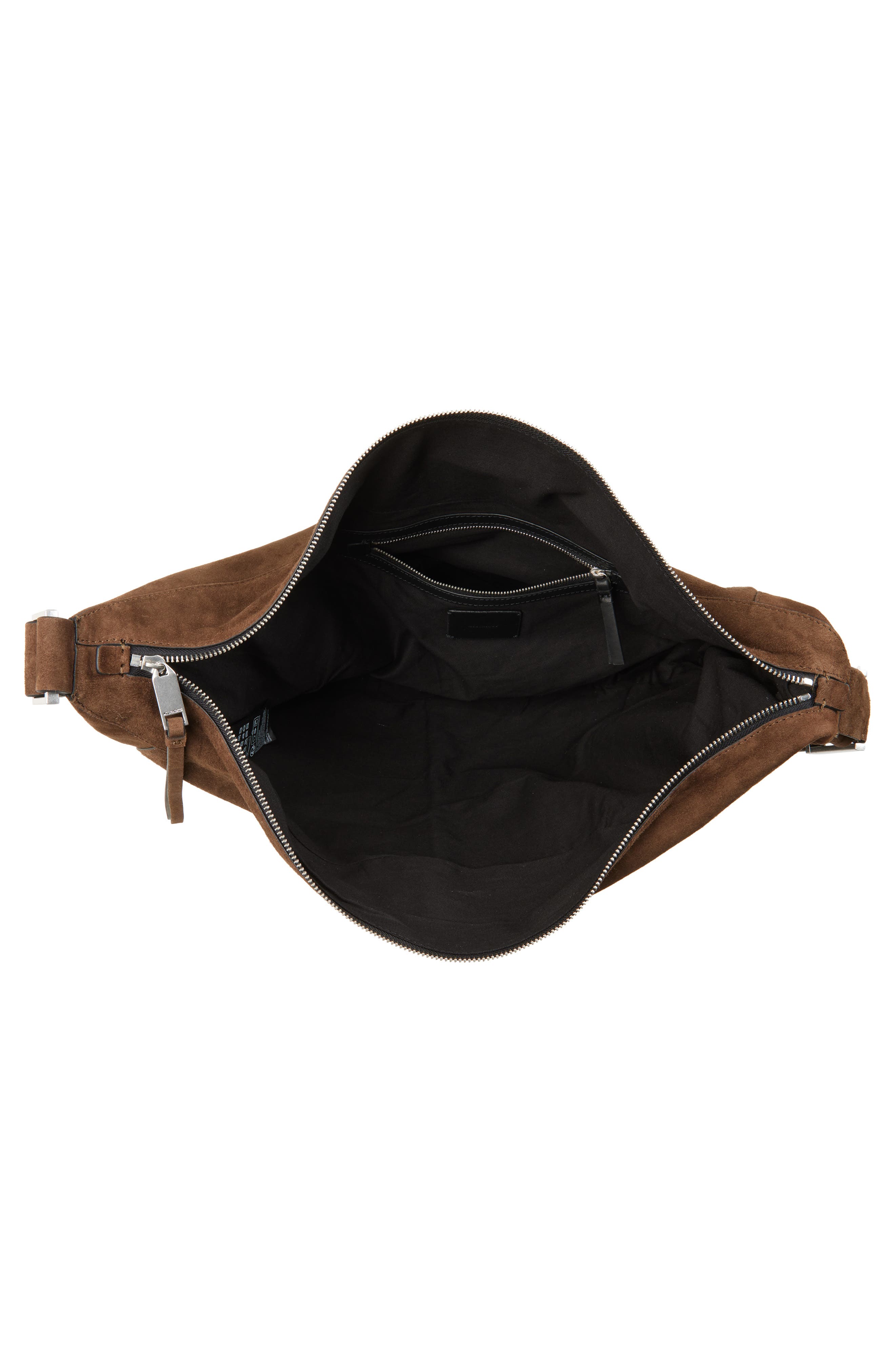 AllSaints Luna Suede Shoulder Bag, Alternate, color, Fango Brown