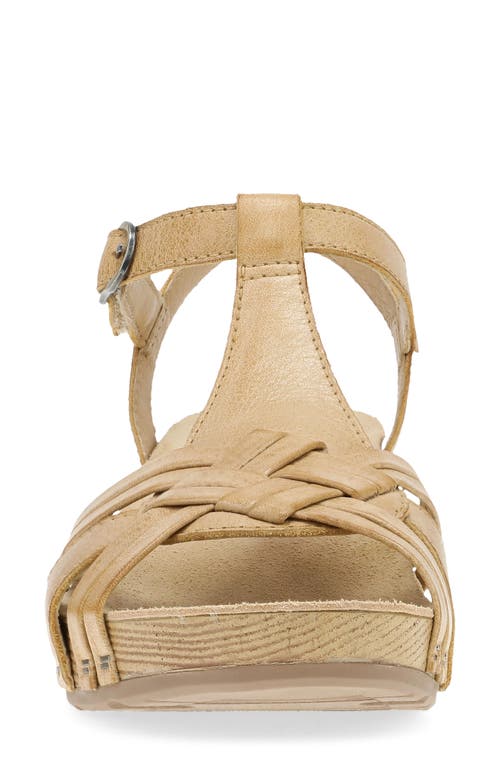 Dansko Tia Ankle Strap Platform Wedge Sandal In Tan Milled Burnished