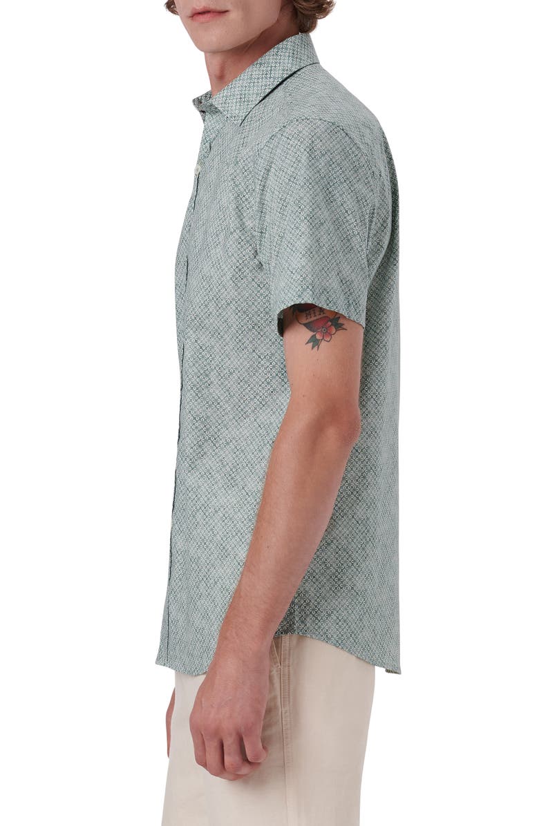 Bugatchi Shaped Fit Geometric Print Short Sleeve Stretch Cotton Button-Up Shirt, Alternate, color, 