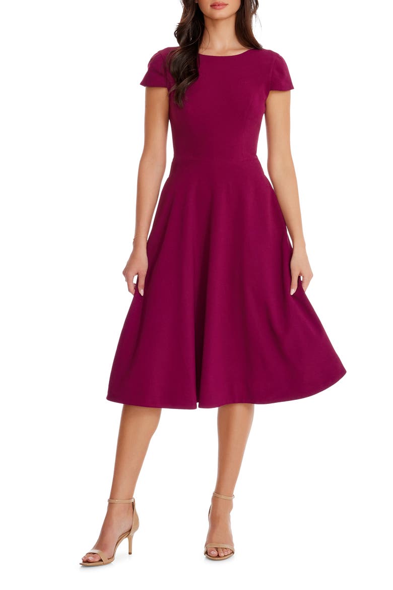 Livia Fit & Flare Dress, Main, color, DARK MAGENTA