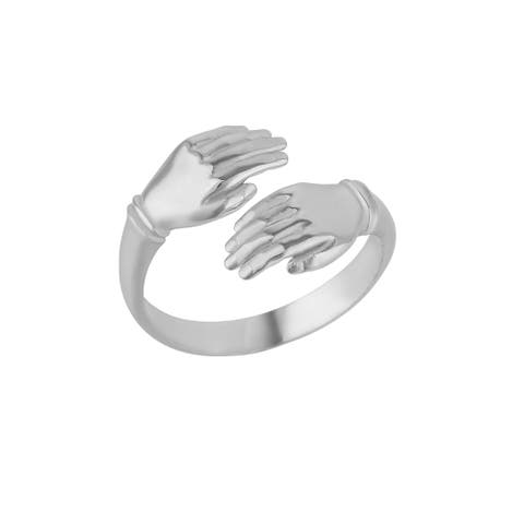 New Hug Ring With Hands Sterling Silver and Gold Plated