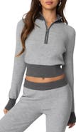 EDIKTED Lei Contrast Trim Half Zip Crop Top