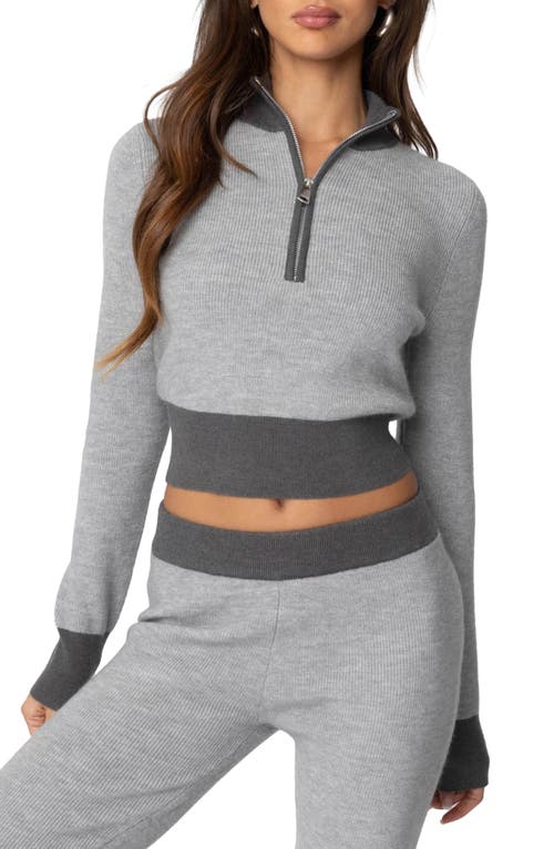 Edikted Lei Contrast Trim Half Zip Crop Top In Gray