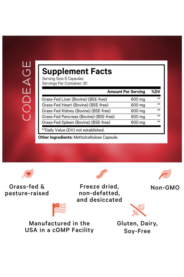 Grass-Fed Beef Organs Glandulars Supplement, Alternate, color, White