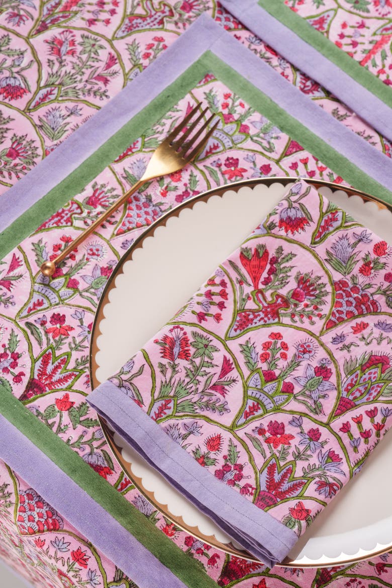 Pink Arch Blockprint Napkins - Set of 4, Alternate, color, Pink