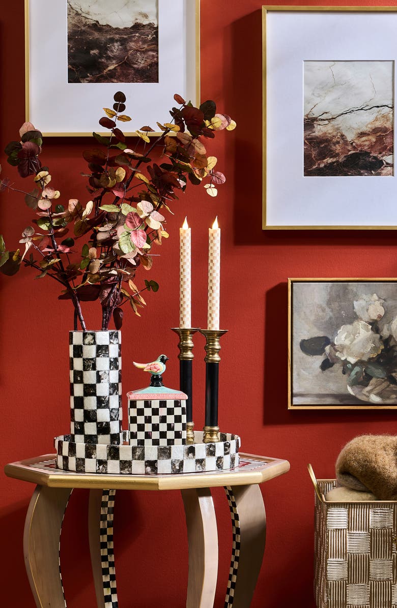 MACKENZIE CHILDS Set of 2 Mocha Check Flameless Dinner Candles, Alternate, color, Mocha